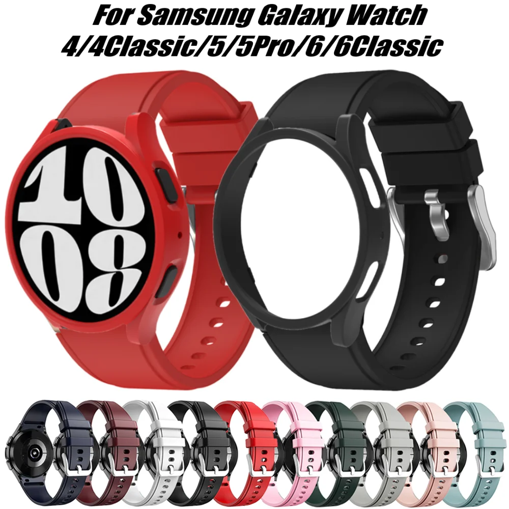 Original Silicone Band+Case for Samsung Galaxy Watch6/5/4 40mm 45mm 44mm Strap for Galaxy 4/6 Classic 43mm 47mm Protective Cover