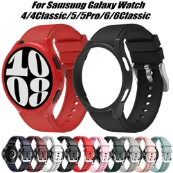 Banda de Silicone Original + Case para Samsung Galaxy Watch 6/5/4 40mm 45mm 44mm Bracelete Strap para Galaxy Watch 4/6 Clássico 42mm 46mm 43mm 47mm Capa Protetora