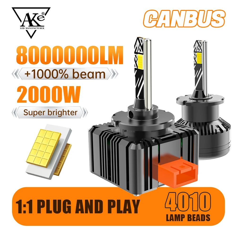 AKE D1S D3S bombilla LED para faros de coche 2000W 8000000LM D2S LED CANbus D4S lámparas de coche Kit de actualización de xenón HID 1:1 Original Plug and Play