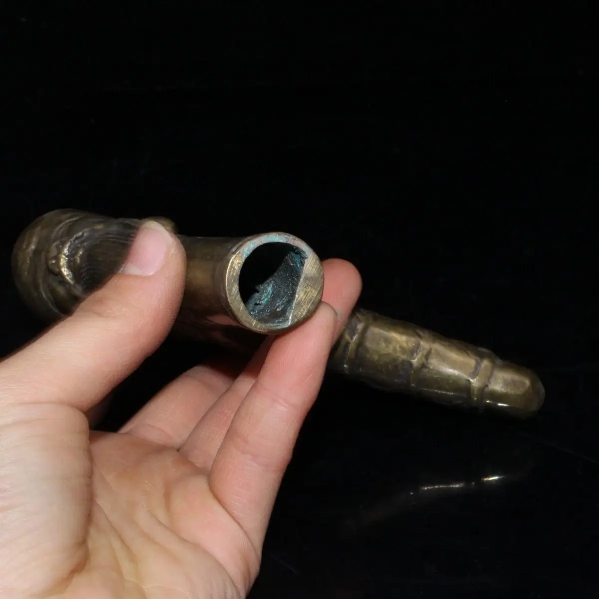 Antique Solid Brass Shouxing Cane Head Vintage Hand Carved Longevity Star Walking Stick Handle Chinese Curio Collectible