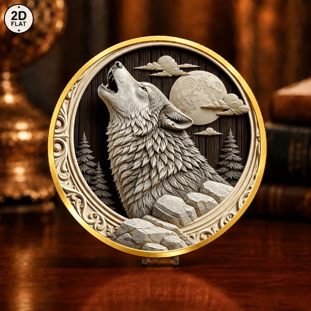 1pc Wilderness Fox Wolf Commemorative Coin Color Print Cute Animal Artwork Metal Challenge Coin Gifts for Wildlife Art Lovers
