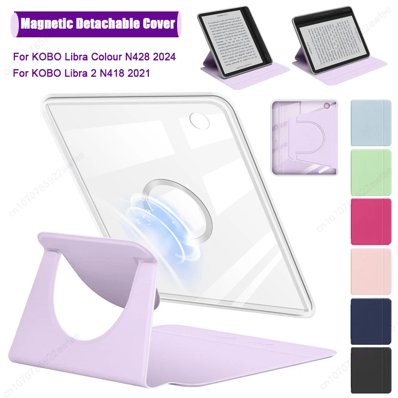 MyGadget Custodia Con Funzione Sonno Per Kobo Libra Colour E Libra 2 – Cover Rigida Con Chiusura Magnetica E Cinghia Per Mano, Grigio Chiaro