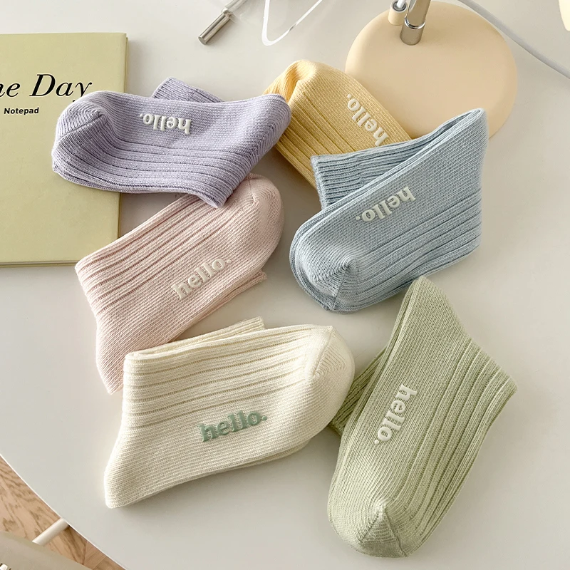 

3 пары/лот, осенне-зимние милые носки в стиле макарон, корейские кремовые хлопковые средние теплые мягкие дышащие повседневные носки для женщин