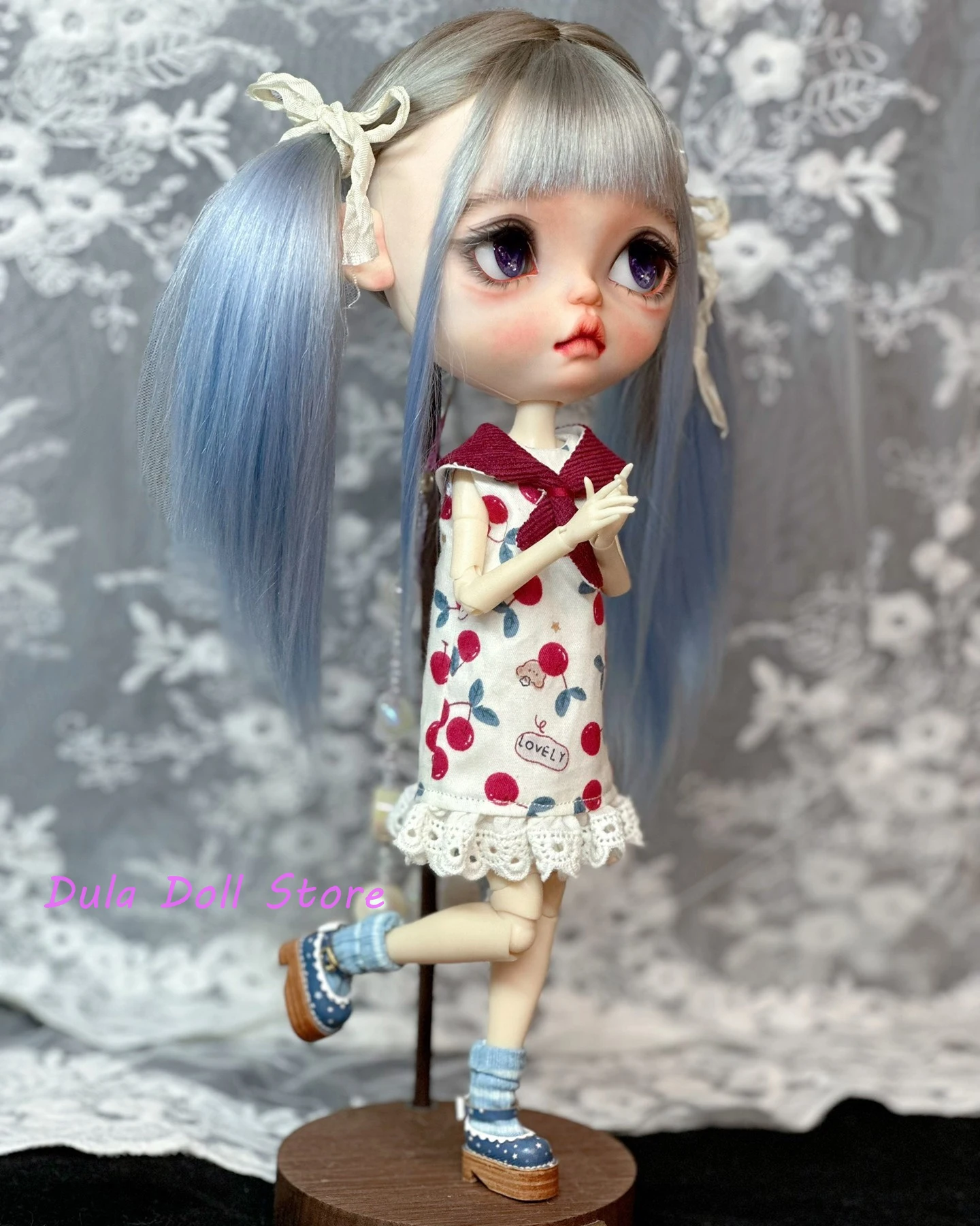 Dula Doll Clothes Dress Cherry faux-collar dress Blythe ob24 ob22 Azone Licca ICY JerryB 1/6 Bjd Doll Accessories