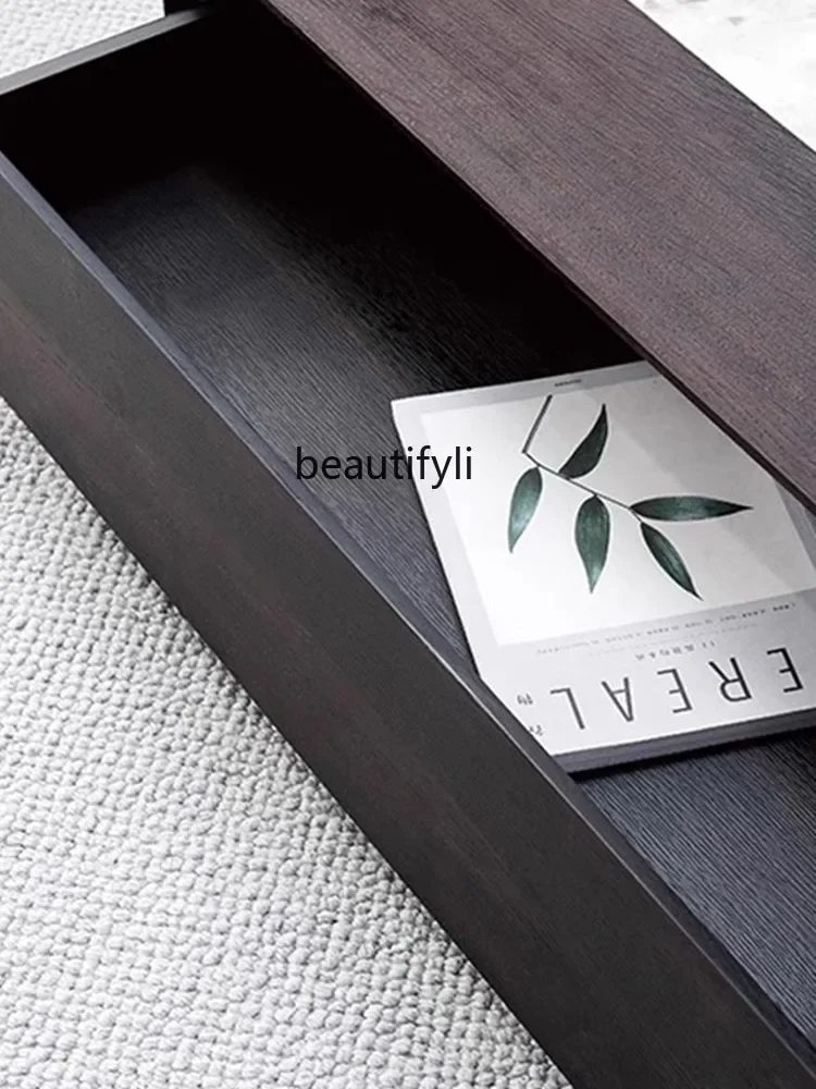 Stone Plate Coffee Table Living Room Italian Marble Square Solid Wood Side Table Coffee Table Combination G1218