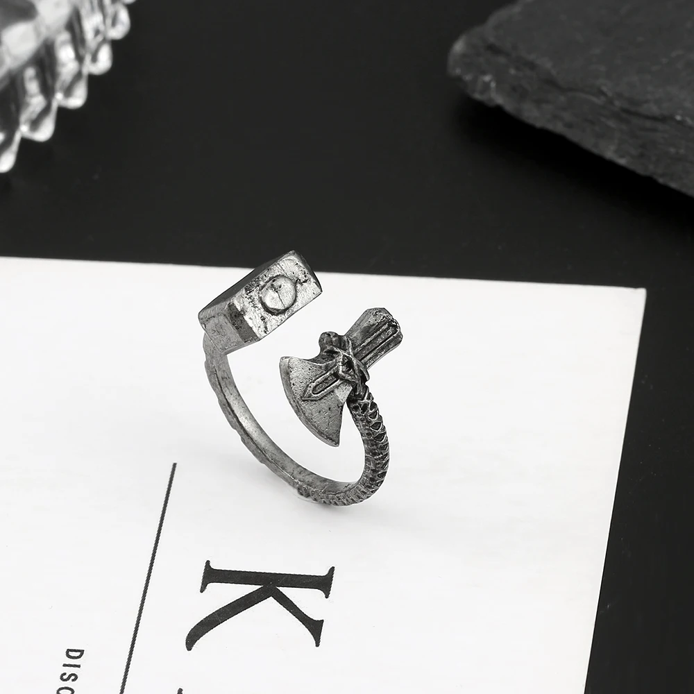

Marvel figure Thor's Hammer Vintage Style Adjustable Ring Fashion Personality Mjolnir Ring Cosplay Props Gifts for Children