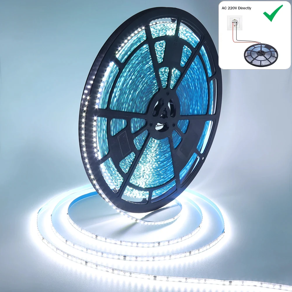 5-20M 220V LED Strip Lights No Need Driver 8mm 120LEDs/M RA80 Self-adhesive Flexible Ribbon for Home Decor Warm/Natural/White