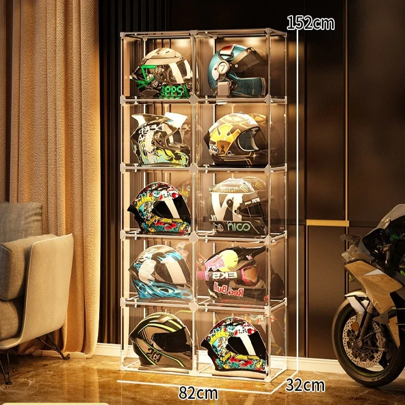 Transparent Eco-Friendly Plastic Display Motorcycle Hat Organizer Cabinet Helmet Storage Shelf Rack Placement Closet Rack