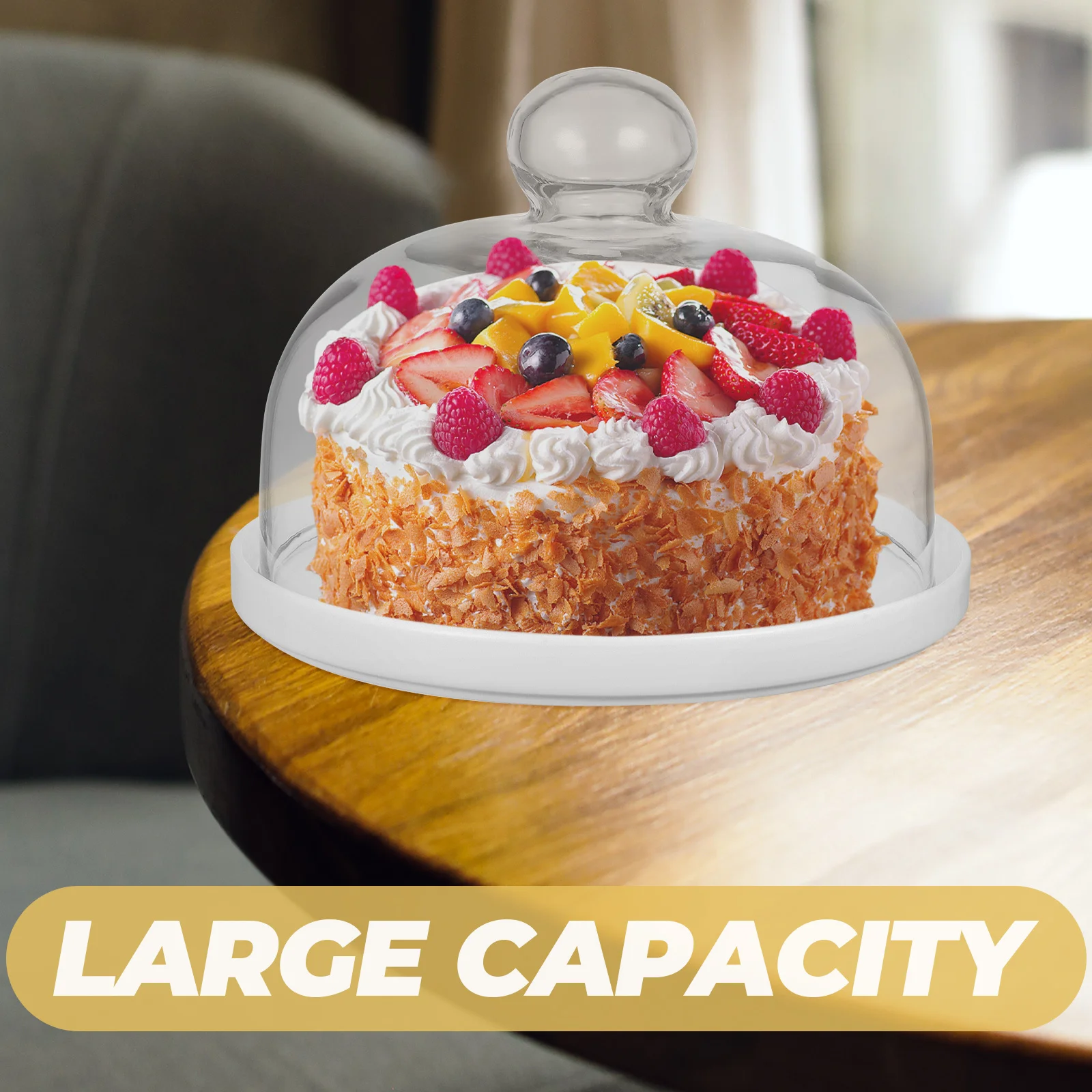 

Ceramic Cake Plate Food Tray Transparent Glass Cover Household Tableware Cake Dish Dessert Plate with Lid