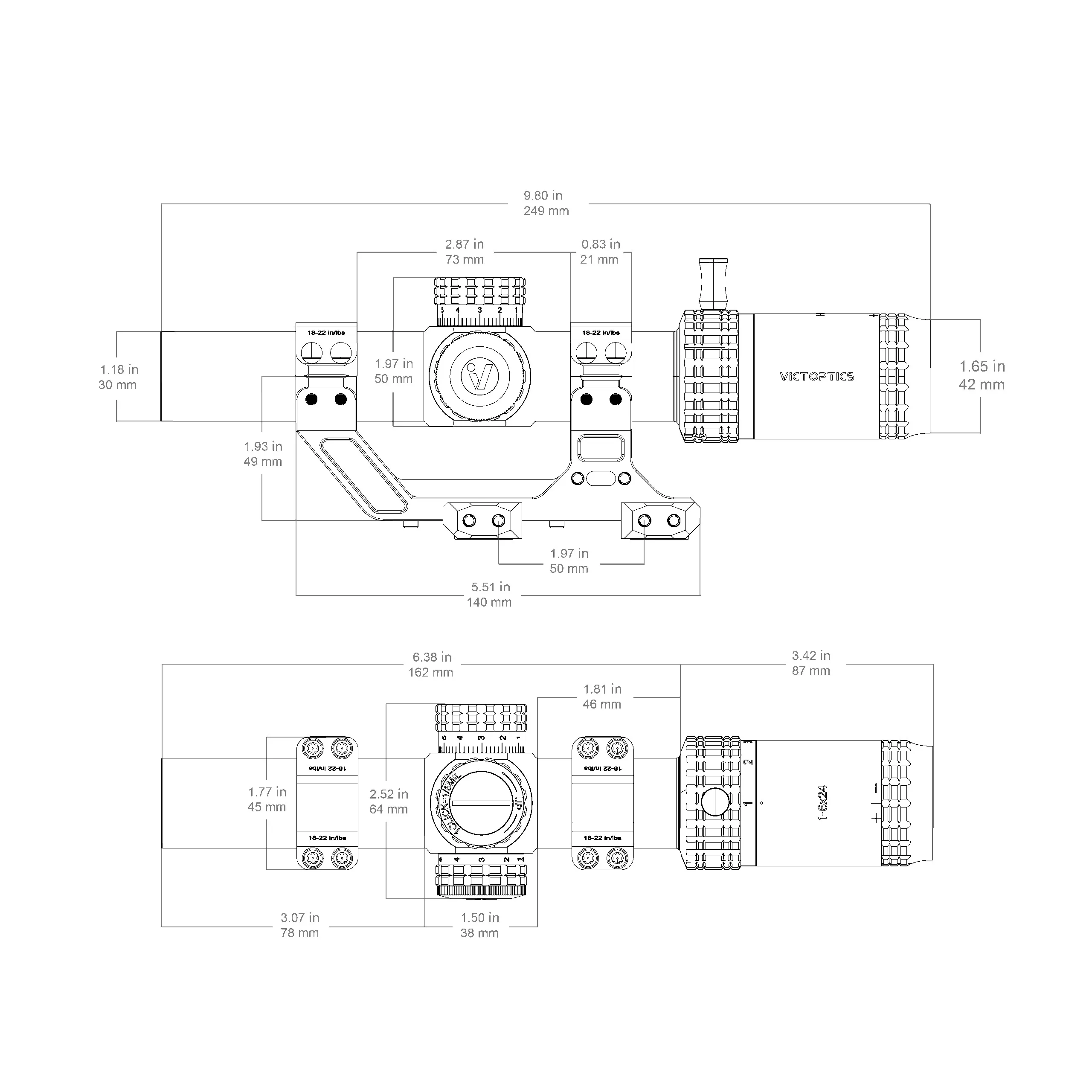 Victoptics S6 1-6x24i Fiber LPVO SFP Zielfernrohr mit 1-teiligem, extrem hohem Picatinny AR-Montageset – Detail 2