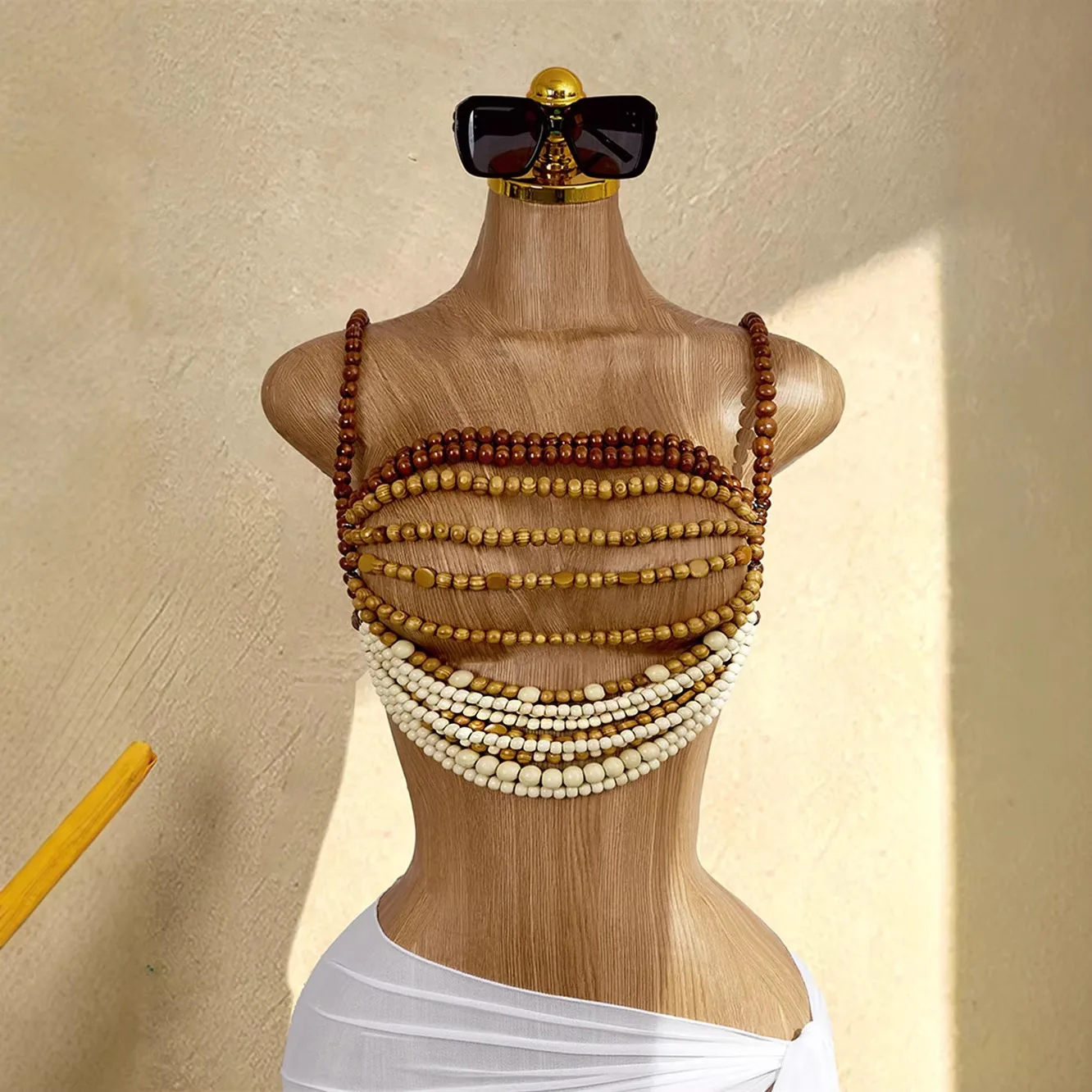 Multi-layer Brown Acrylic Beaded Bra Chain Women Irregular Color Changing Beads Halter Camis 2026 Design Y2k Crop Top Body Chain