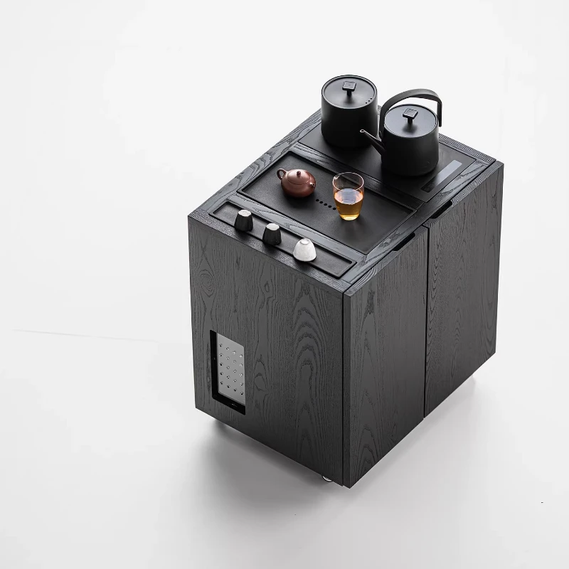 

Ash wood household removable tea cabinet kettle integrated side table wabi sabi wind balcony coffee table