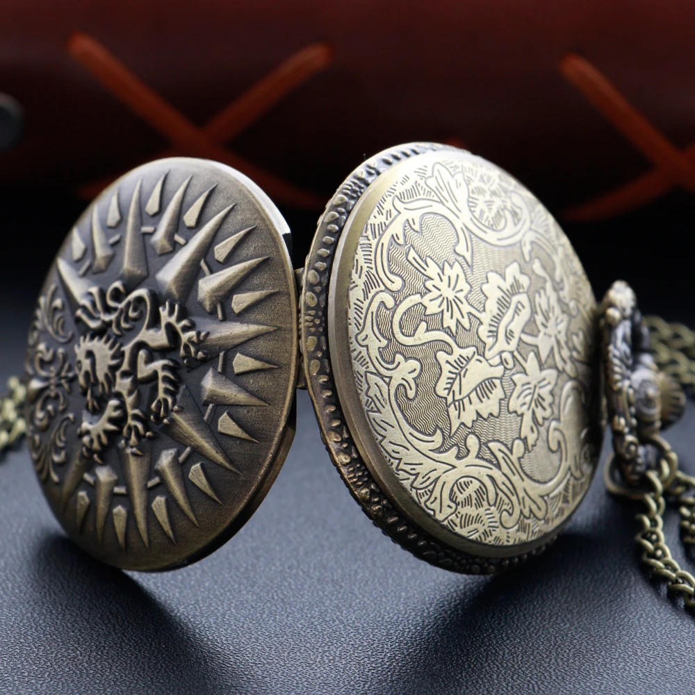 Mythology and Legend Series Flaming Monster Steam Punk Digital Bronze Quartz Pocket Watch Necklace Pendant Clock Series Gift