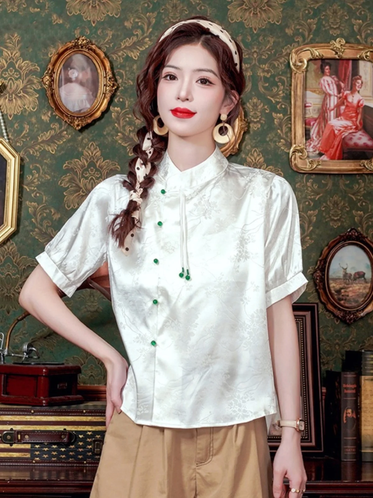 

Versatile ort Sve irt Women's Summer New National Sle Tang Costume Stand Collar Button up Chinese Design Sensation E...