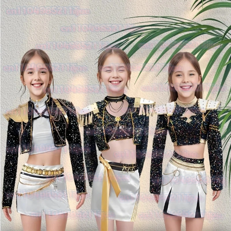 

Girls Rumi Zoey Mira Cosplay KPop Demon Hunters Cosplay Costume Children Black Golden Suit Halloween Huntrix Role Playing Outfit