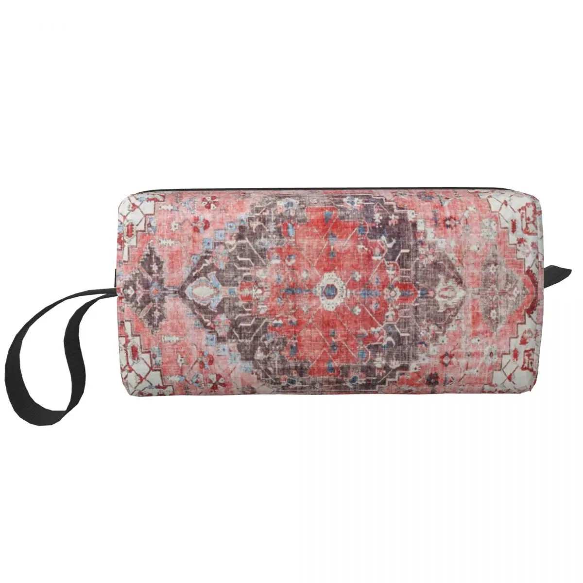 Kawaii Red Vintage Oriental Moroccan Style Artwork Travel Toiletry Bag Boho Geometric Cosmetic Makeup Beauty Storage Dopp Kit