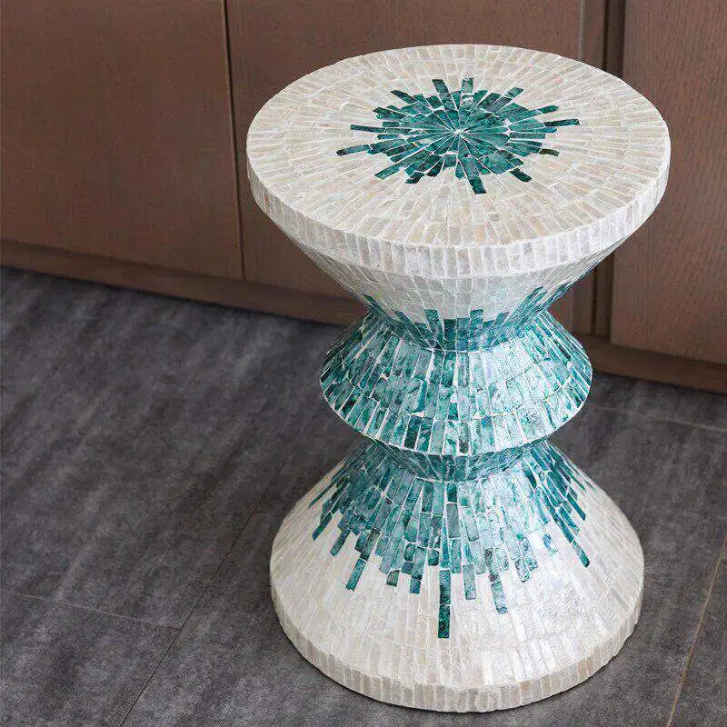 Handmade inlaid splicing shell small coffee table living room sofa edge bedroom bedside table pier decoration