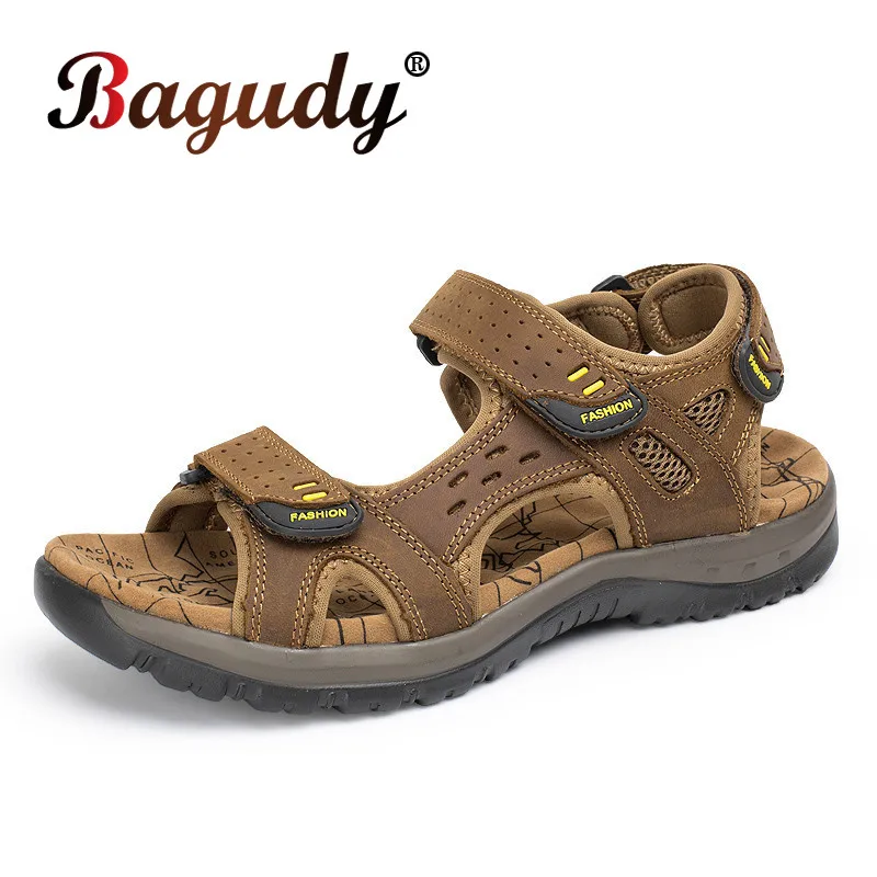 

Сандалии мужские из натуральной кожи, модная дизайнерская дышащая повседневная обувь, уличные пляжные босоножки с мягкой подошвой, большой размер, лето