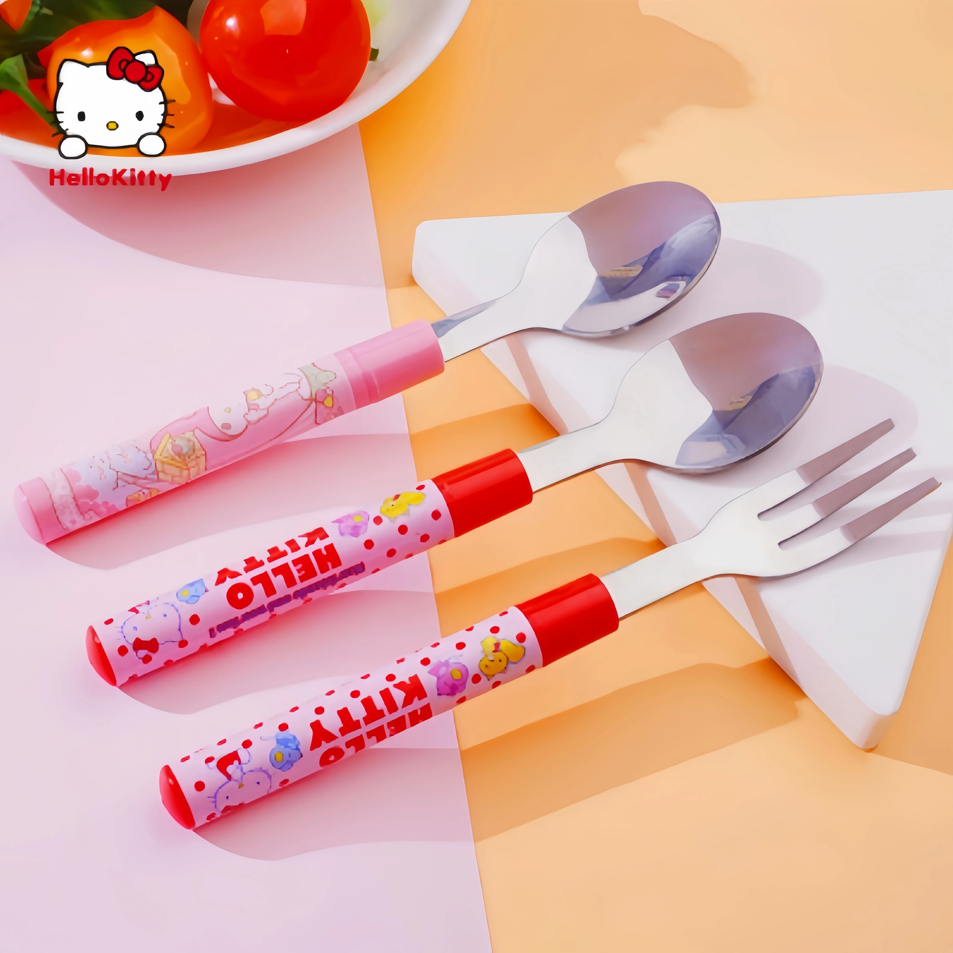 1 Stück Hello Kitty My Melody Cartoon Edelstahl Löffel Besteck Gabel Löffel Outdoor Tragbar und Bequem zu Transportieren