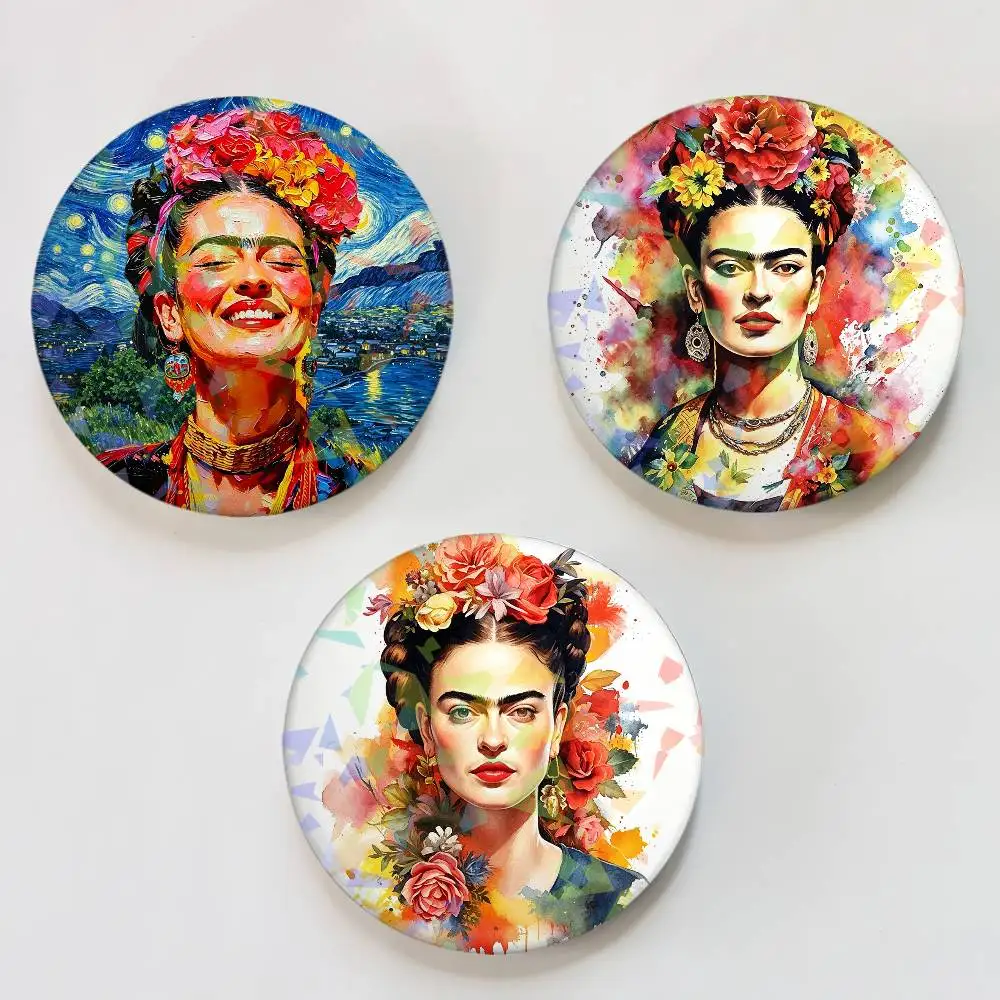 F-Frida K-Kahlo Art Badges Round Laser Badge Brooch Backpack Accessories
