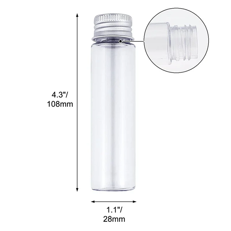 30Pcs 50Ml Clear Flat Plastic Test Tubes with Screw Caps, 28X108mm Tubes for Beads Storage Scientific Experiments