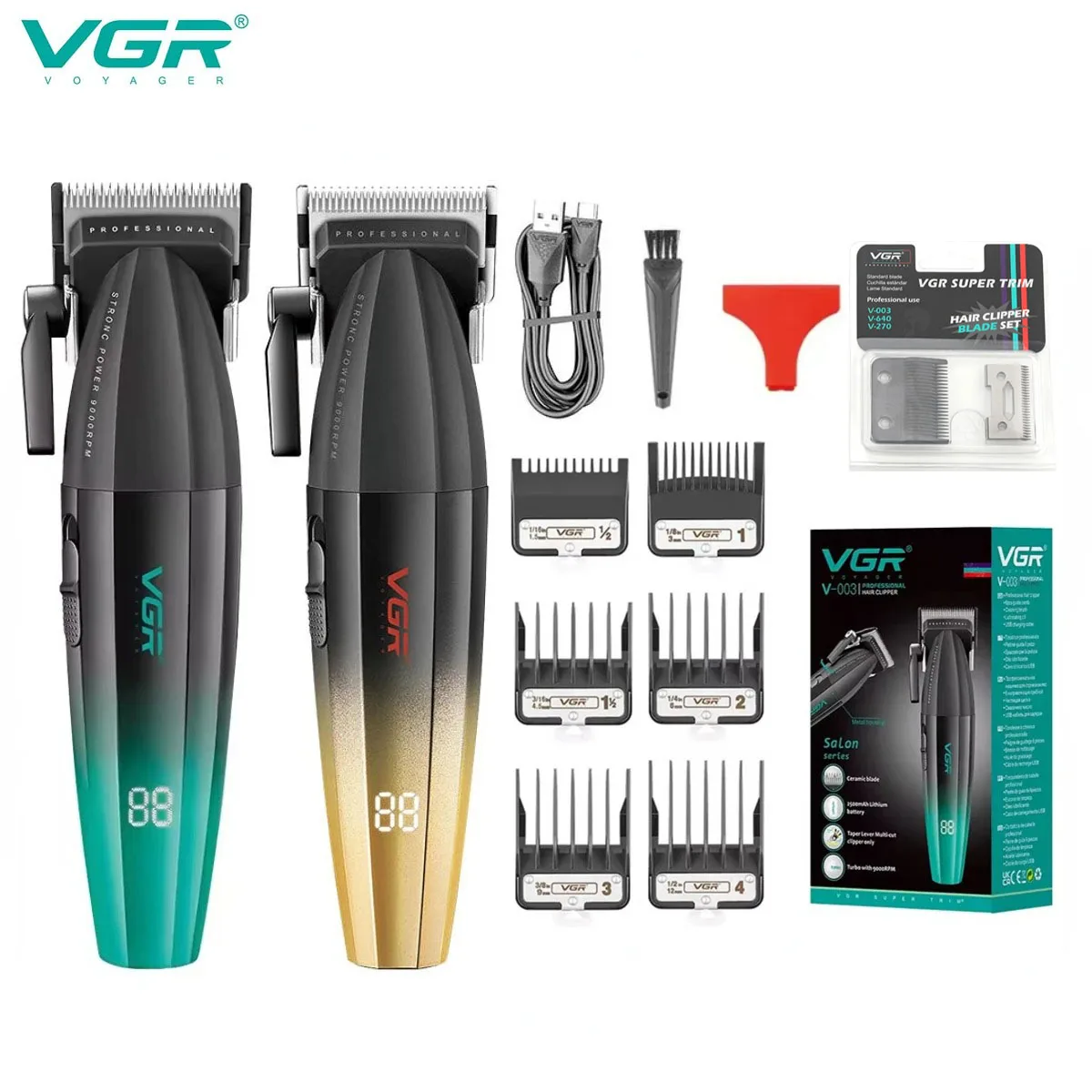 VGR Hair Trimmer Professional Hair Clipper Machine Rechargeable Haircut Machine Cordless 9000 RPM Adjustable Trimmer Men V-003