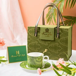 Plant Printed Bone China Antique Coffee Cup Set Ceramic Afternoon Tea Cup Design Sense Couple Cup Water Souvenir Mug Suit