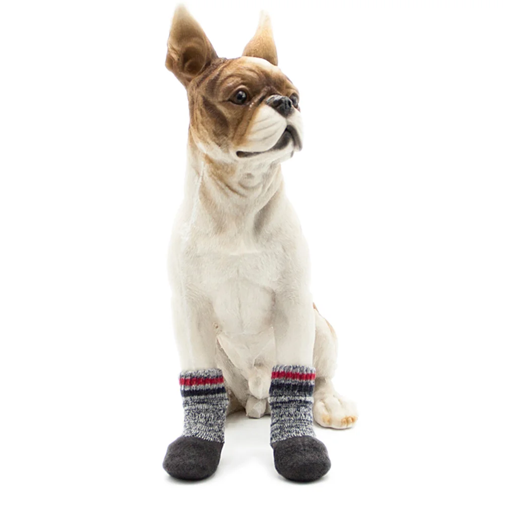 

2Pair Pet Socks Gray Waterproof Anti-Slip Dog Socks Warm Fall Winter Padded Non-Slip Indoor Outdoor Shoes