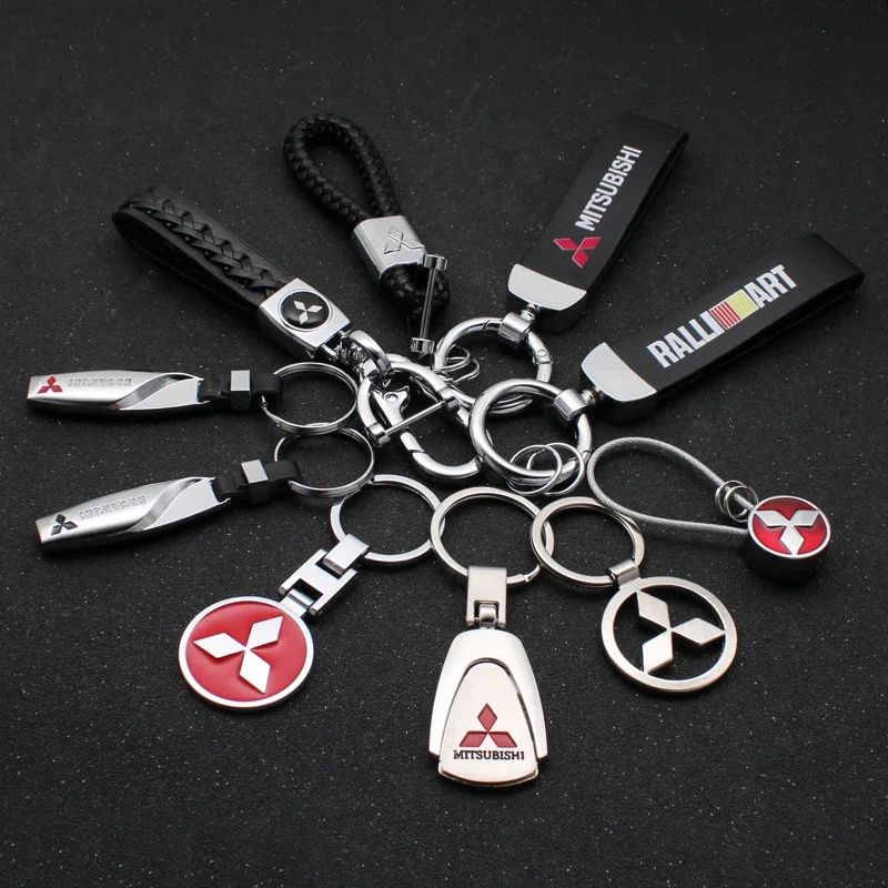 LLavero de estilo de coche de Metal/cuero 3D, llavero de coche, accesorio para Mitsubishi Ralliart Outlander Pajero Lancer ASX, 1 ud.