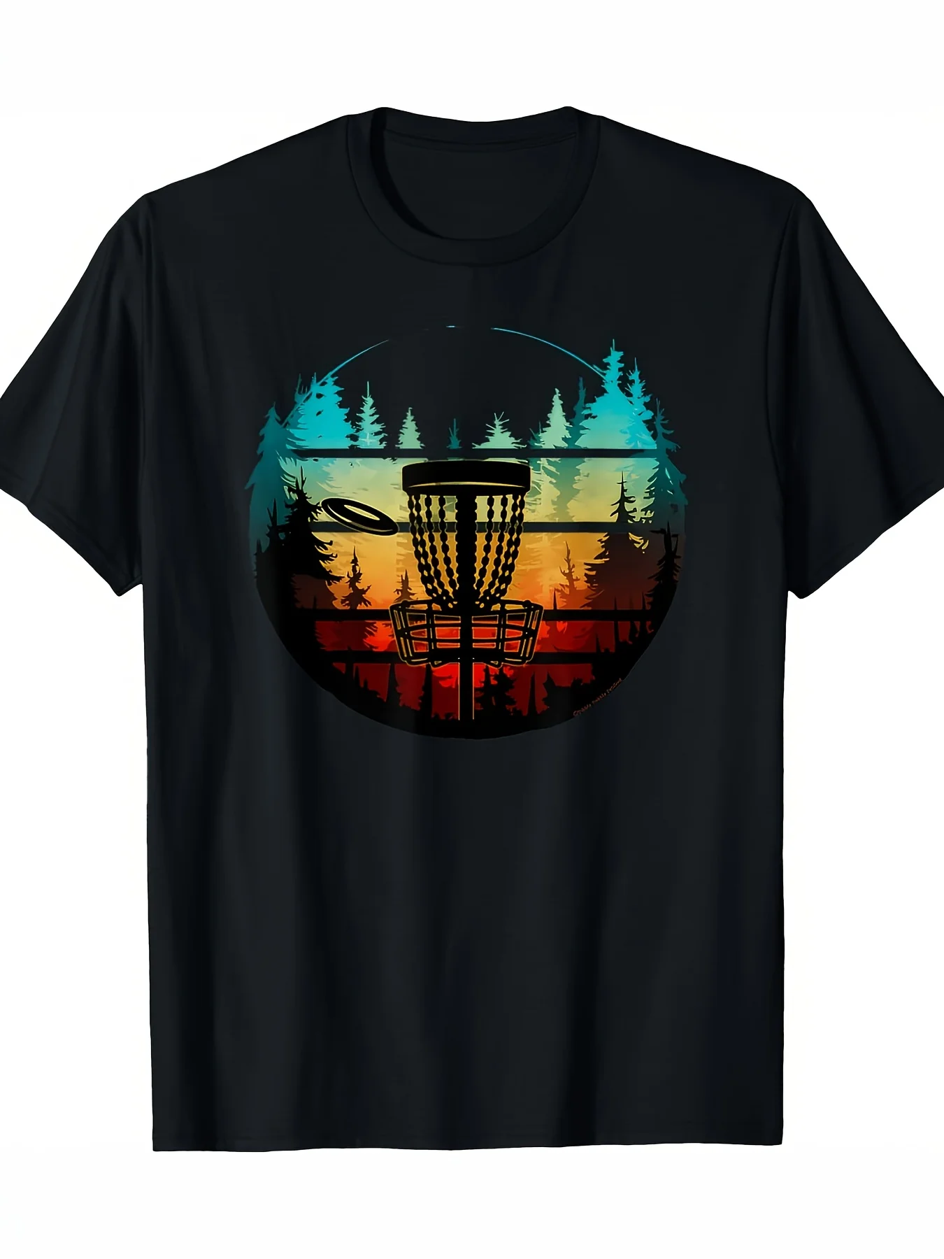 

Round Golf Men's and Women's T-shirt - Black Retro Tree - Golf Player Casual Short Sleeve Top with Personalized Fashion