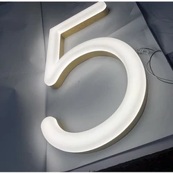 Custom Outdoor 3D Acrylic LED home numbers, Gold Color Stainless Steel Frontlit Imitation Neon Shop Sign