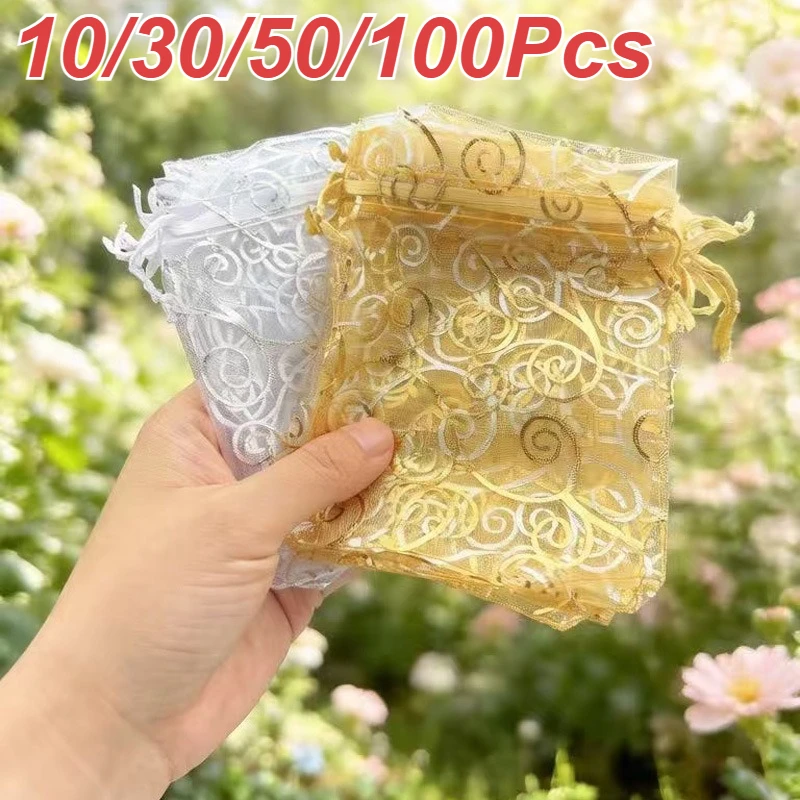 7X9CM 10X15CM 15X20CM 20X30CM Vine Printed Mesh Storage Bag Christmas Gift Bag Wedding Candy Jewelry Cosmetics Packaging