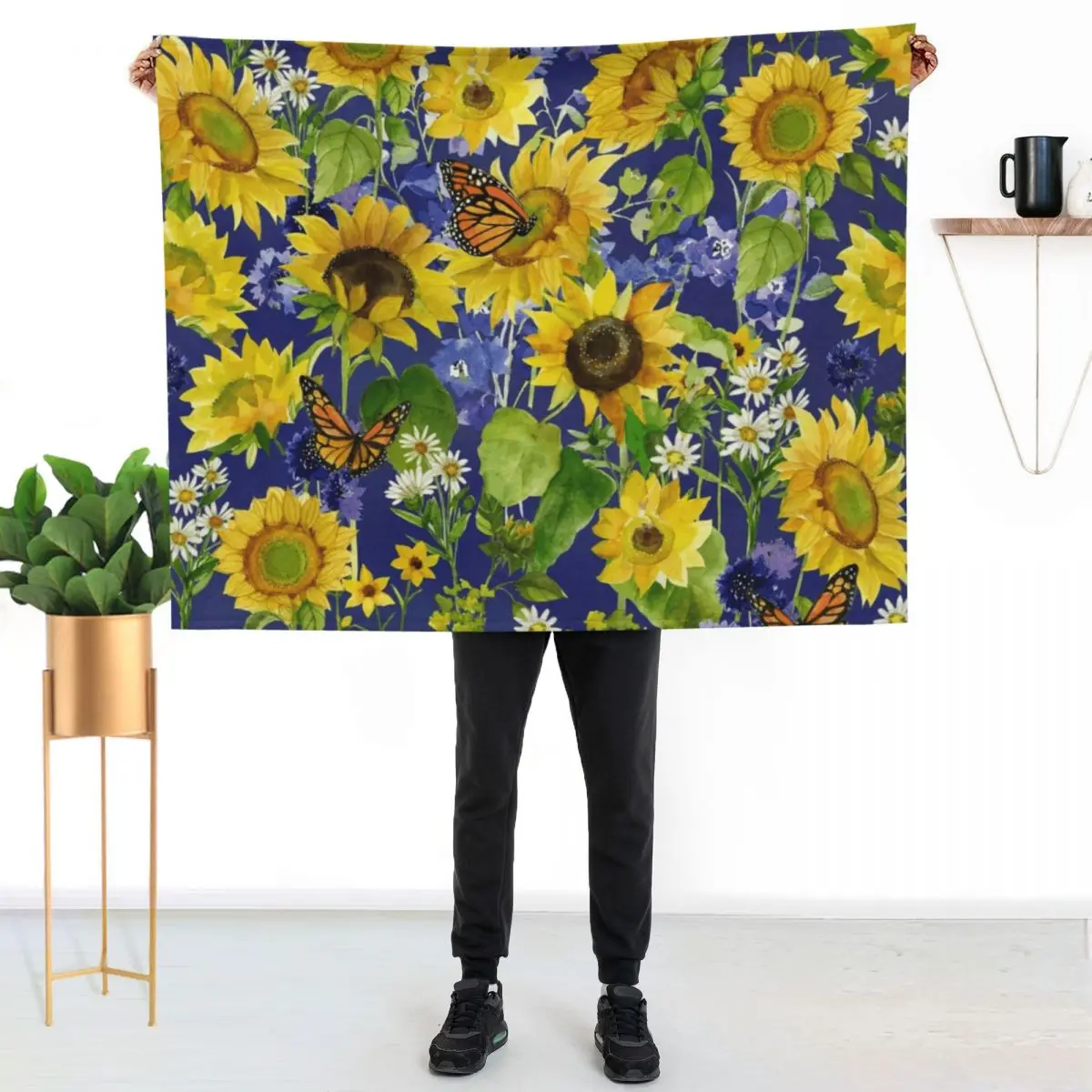 

Sunflowers and butterflies classic floral Throw Blanket Summer Cool Breathable Blanket for Sleeping