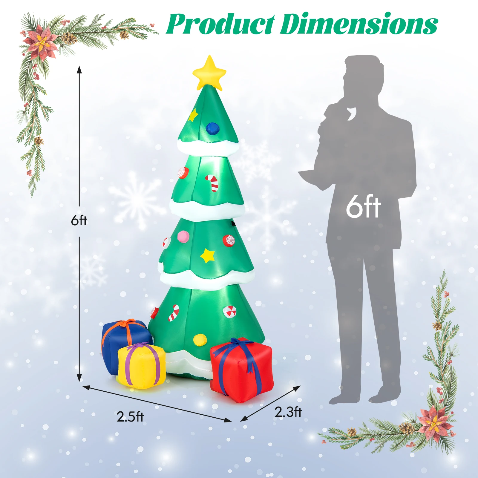 6 FT Inflatable Christmas Tree Tall Blow up Christmas Tree with 3 Gift Boxes