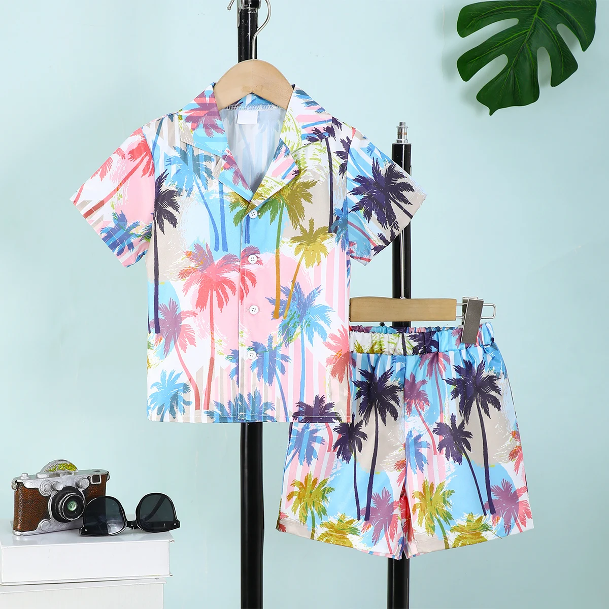 

2025 New Style Fashionable Men's Clothing Tropical Olive Palm 3D Printed Short-sleeved Shirt Shorts Summer Style 2-piece Sets