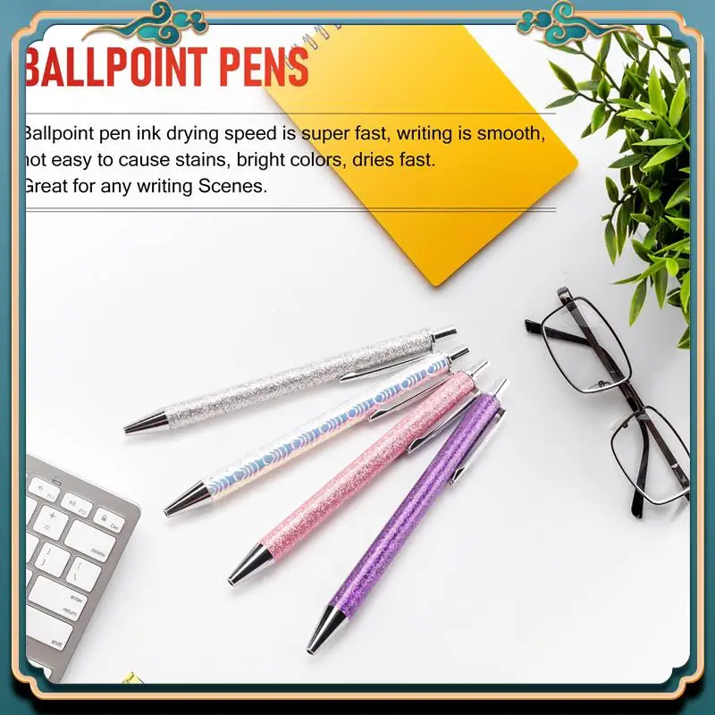 (New)-10Pcs Metal Ballpoint Pens 1.0 Mm Retractable Ballpoint Pens Glitter Metal Pens With 10Pcs Refills For School Supplies