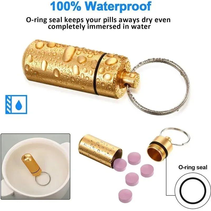 New Medicine Box Health Care Waterproof Aluminum Pill Box Case Bottle Cache Drug Holder for Traveling Camping Container Keychain