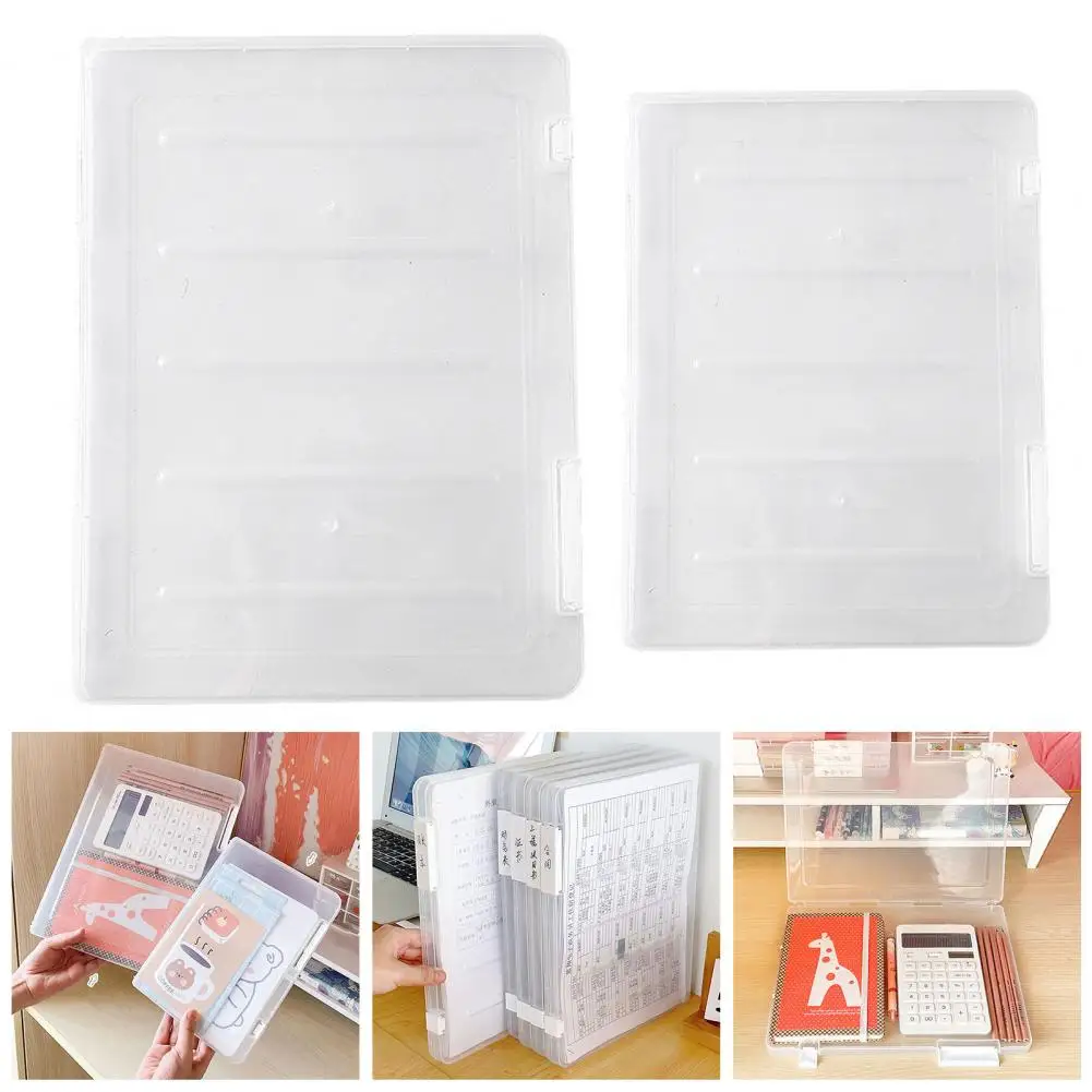 File Storage Box Easy Identification Clear File Storage Organizer Double Buckle File Box for Home School Office