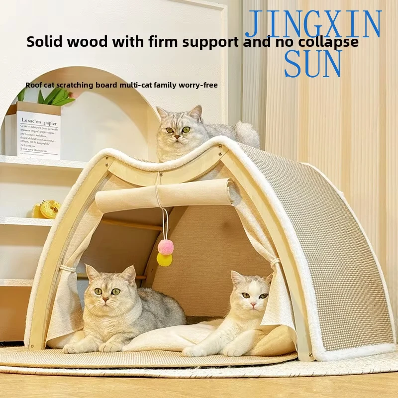 Manufacturer Wholesale Custom Luxury Large Size Wooden Sisal Plush Cat House Tower Cat Teepee Tent Bed