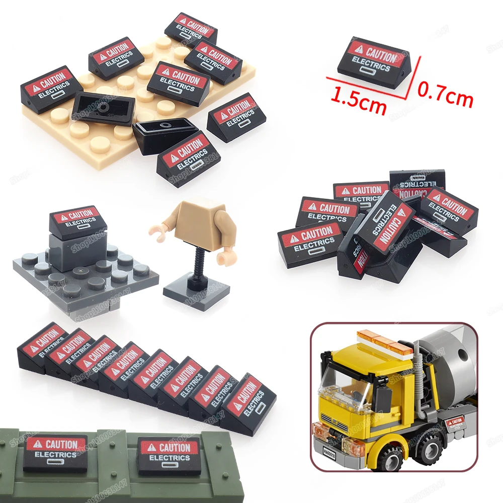 CAUTION ELECTRIC Printed Pattern Slope 85984 Building Block Moc Figures Project Machine Set Model Accessories Child Diy Gift Toy