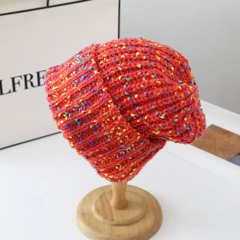 1 szt. Damska czapka beanie na jesień i zimę, ciepła, tęczowa, kolorowa, mieszana czapka typu skull cap, outdoorowa, codzienna, ciepła czapka skullies.