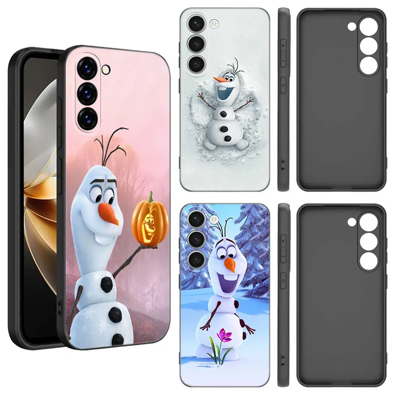 Cute O-Olaf Black Silicone Phone Case For Samsung Galaxy S23 S21 S20 FE S24 S22 Ultra S10E S10 S9 S8 Plus