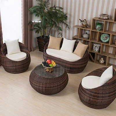 Mobília ao ar livre cadeira de vime sofá pátio varanda imitação rattan três pessoas sala de estar lazer criativo villa hotel