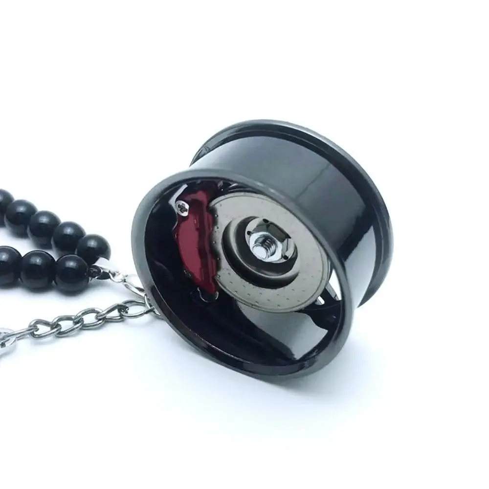 Unique Hip-hop Car Wheel Hub Pendant Glossy Black Beads Shock Absorber Chain Pendant Stylish Zinc Alloy Hanging Ornament Auto