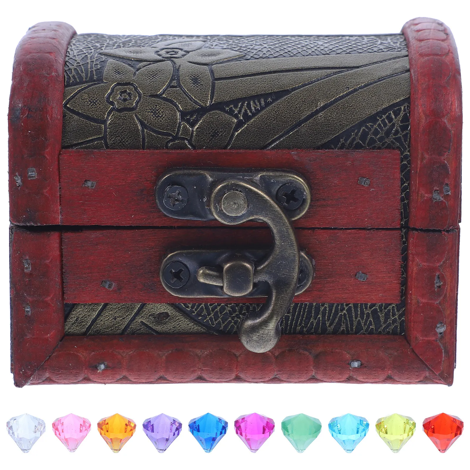 

Набор из 1 винтажного деревянного сундука для сокровищ с акриловыми камнями, маленькая компактная детская коробка для хранения мелочей, памятных вещей, украшений, для вечеринок