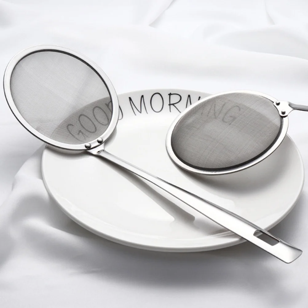 

2Pcs 304 Stainless Steel Mesh Colander Long Handle Easy Operate Kitchen Tool Silver Stainless Steel Oil Strainer