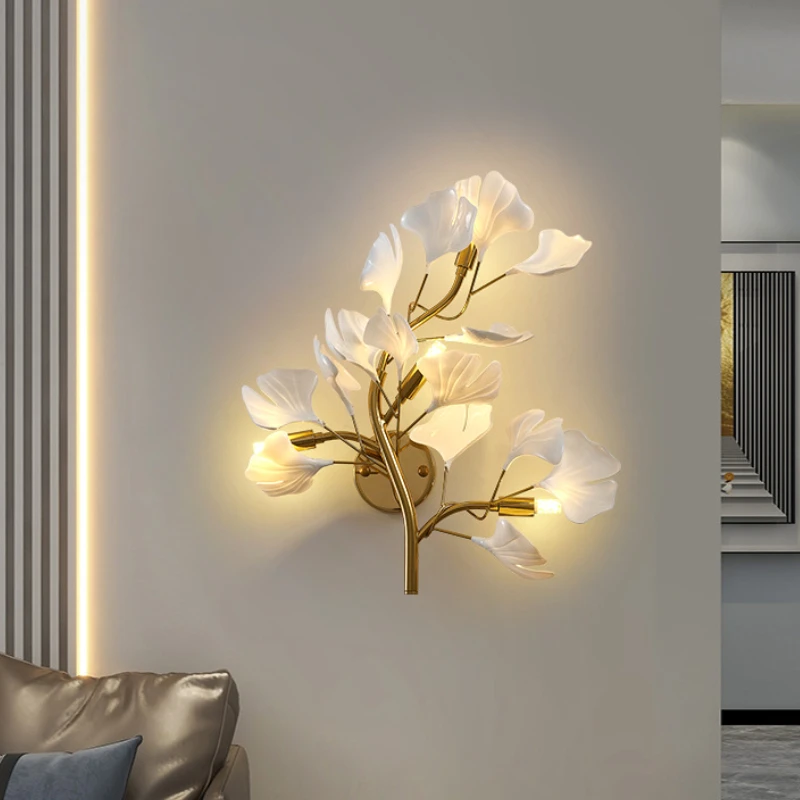 LED Home Decoration Ginkgo Leaf Wall Lights Gold Acrylic Luxury Living Room Sofa Background Wall Light Creative Bedroom Bedlight