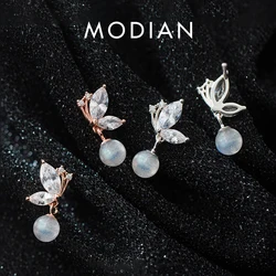 Modian Dazzling Zircon Lovely Butterfly Sterling Silver 925 Drop Earring for Women Moonstone Short Dangle Earring Fine Jewelry