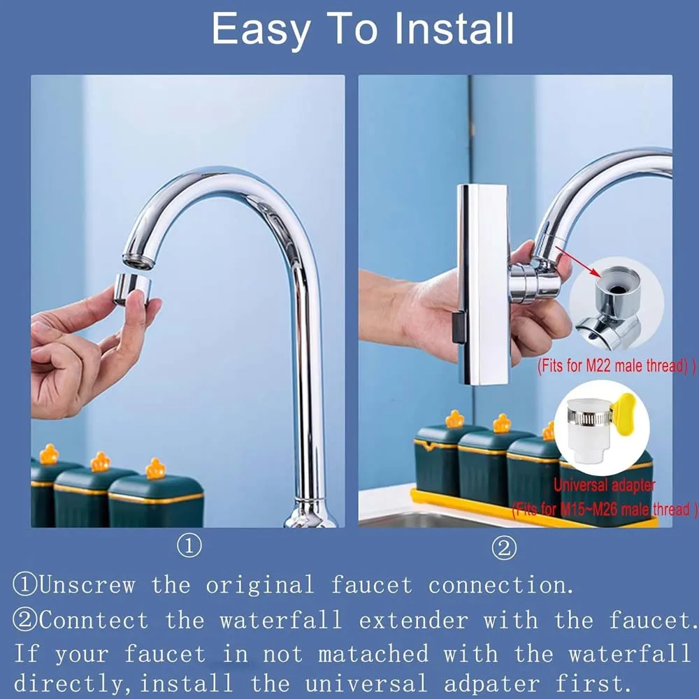 1PC 3-in-1 Kitchen Waterfall Faucet Extender With 360° Rotation, Suitable for Cleaning Fruits, Vegetables and Dishes