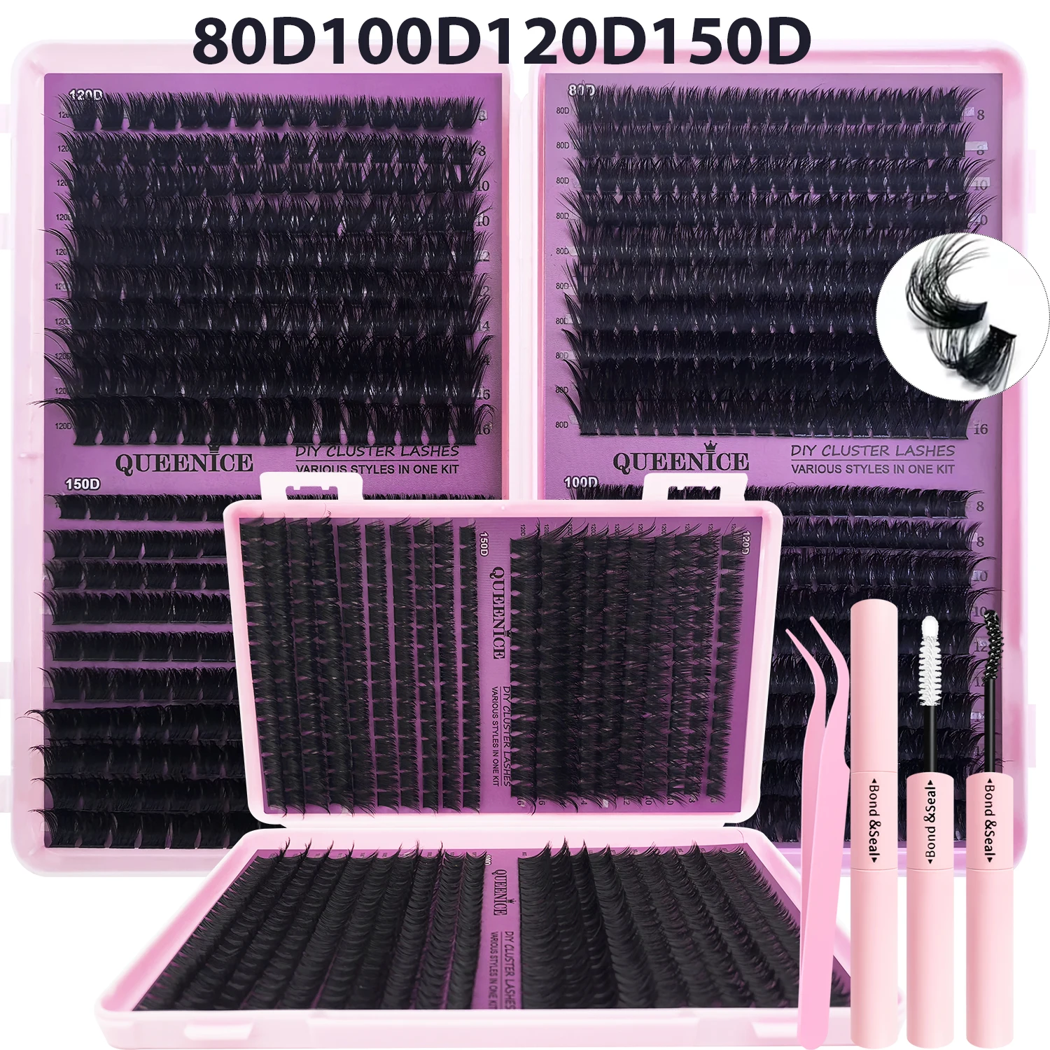 80D100D120D150D Extra Dickes Dramatisches DIY Falsche Wimpern Verlängerungsset, Einzeln, Gemischte Längen DIY Wimpernverlängerungen – Detail 6